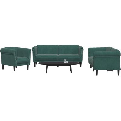Conjunto de Sofás Terciopelo Verde Oscuro - Set de 3 Conjunto de Sofás Terciopelo Verde Oscuro - Set de 3
