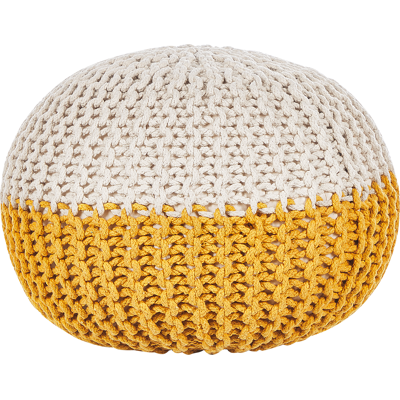 Beliani Pouf de algodón tejido amarillo y beige - 50x35cm Beliani Pouf de algodón tejido amarillo y beige - 50x35cm