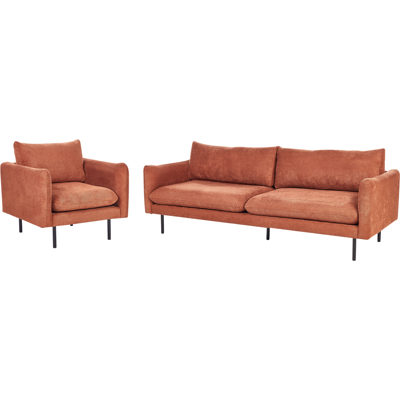 BELIANI Conjunto De Sala De Estar 3 Plazas Estilo Retro Moderno Sofá Y Sillón Patas Negras De Metal Tela Chenilla Marrón Dorado Vinterbro BELIANI Conjunto De Sala De Estar 3 Plazas Estilo Retro Moderno Sofá Y Sillón Patas Negras De Metal Tela Chenilla Marrón Dorado Vinterbro