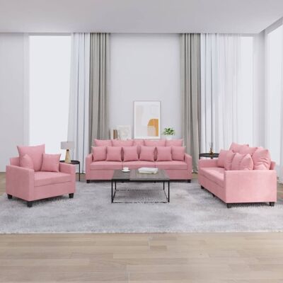 Conjunto de Sofás de Terciopelo Rosa VIDAXL - 3 Piezas, Estructura Estable Conjunto de Sofás de Terciopelo Rosa VIDAXL - 3 Piezas, Estructura Estable