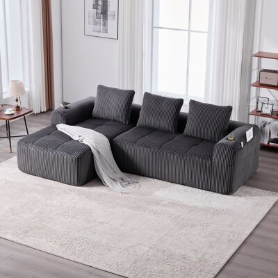DREAMMESPACE Sofá De 3-4 Plazas - 253 X 158 X 61 Cm - Modular - 3 Cojines Incluidos - Práctico - En Terciopelo Acanalado Caqui DREAMMESPACE Sofá De 3-4 Plazas - 253 X 158 X 61 Cm - Modular - 3 Cojines Incluidos - Práctico - En Terciopelo Acanalado Caqui