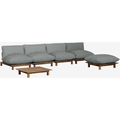 Conjunto De Salón De Sofá Modular Reclinable De 4 Piezas, Mesa De Centro Y Puff En Madera De Acacia Brina Sklum Conjunto De Salón De Sofá Modular Reclinable De 4 Piezas, Mesa De Centro Y Puff En Madera De Acacia Brina Sklum