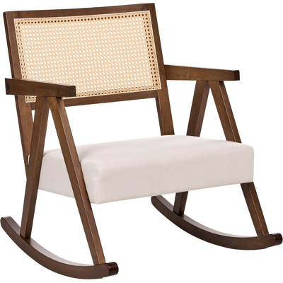 BELIANI Sillón Mecedora Tapizado Respaldo Con Trenza Vienesa Estilo Escandinavo Estructura De Madera De Caucho Tela Marrón Y Beige Claro Rya BELIANI Sillón Mecedora Tapizado Respaldo Con Trenza Vienesa Estilo Escandinavo Estructura De Madera De Caucho Tela Marrón Y Beige Claro Rya