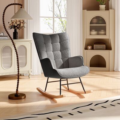 DANS LES NUAGES Sillón Mecedora De Tela Sherpa Con Patas De Madera Maciza, Respaldo Capitoné Y Reposabrazos, Estilo Escandinavo, Gris Oscuro DANS LES NUAGES Sillón Mecedora De Tela Sherpa Con Patas De Madera Maciza, Respaldo Capitoné Y Reposabrazos, Estilo Escandinavo, Gris Oscuro
