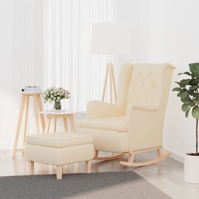 Sillón con patas mecedoras y taburete de tela color crema VidaXL Sillón con patas mecedoras y taburete de tela color crema VidaXL