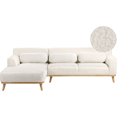 Sofá moderno en forma de L de Beliani - Bouclé blanco 3 plazas Sofá moderno en forma de L de Beliani - Bouclé blanco 3 plazas