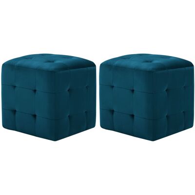 DÉCOSHOP26 Juego De 2 Taburetes Puf Reposapiés 30 X 30 X 30 Cm En Tela De Terciopelo Azul Dec032755 DÉCOSHOP26 Juego De 2 Taburetes Puf Reposapiés 30 X 30 X 30 Cm En Tela De Terciopelo Azul Dec032755