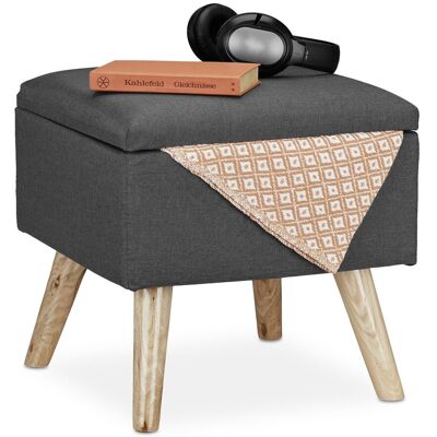 Taburete Bajo, Puff Asiento Almacenaje, Baúl Almacenamiento, 1 Ud., Madera-tela, 40x40x40 Cm, Varios Colores - Relaxdays Taburete Bajo, Puff Asiento Almacenaje, Baúl Almacenamiento, 1 Ud., Madera-tela, 40x40x40 Cm, Varios Colores - Relaxdays