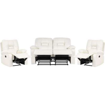 BELIANI Conjunto De Sala De Estar Reclinable Moderno De Piel Sintética Sofá De 2 Plazas Y 2 Sillones Blanco Bergen BELIANI Conjunto De Sala De Estar Reclinable Moderno De Piel Sintética Sofá De 2 Plazas Y 2 Sillones Blanco Bergen