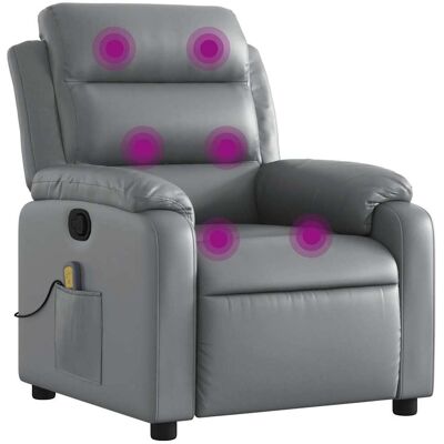 vidaXL Sillón de Masaje de Cuero Sintético Gris - Reclinable vidaXL Sillón de Masaje de Cuero Sintético Gris - Reclinable