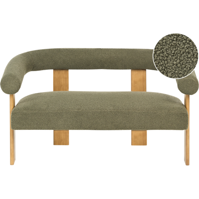 BELIANI Sofá 2 Plazas Retro Salón Tapizado De Bouclé Patas De Madera Verde Y Marrón Claro Ilbro BELIANI Sofá 2 Plazas Retro Salón Tapizado De Bouclé Patas De Madera Verde Y Marrón Claro Ilbro