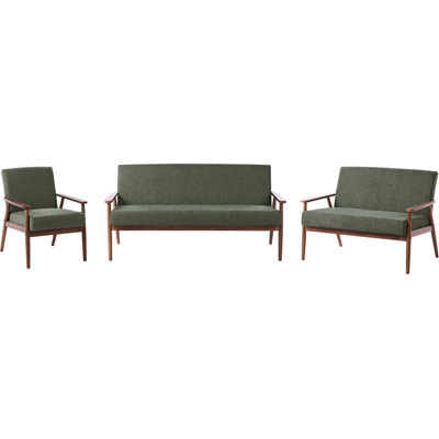 BELIANI Conjunto De Sala De Estar Retro Sofá 3 Plazas Sofá 2 Plazas Y Sillón Tapizado De Poliéster Estructura De Madera Verde Y Marrón Oscuro Esrum BELIANI Conjunto De Sala De Estar Retro Sofá 3 Plazas Sofá 2 Plazas Y Sillón Tapizado De Poliéster Estructura De Madera Verde Y Marrón Oscuro Esrum