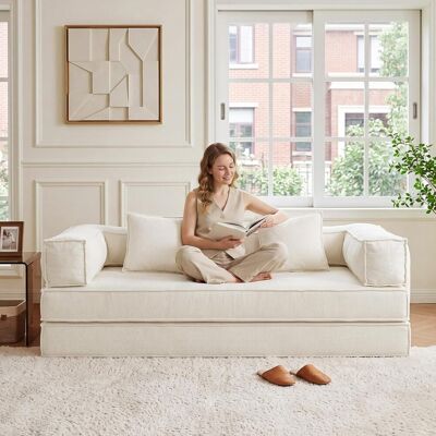 Woltu Sofá Cama Convertible, Sofá De 3 Plazas, Tejido De Chenilla Desenfundable, Con Cojines Extraíbles, Para Salón, Beige Woltu Sofá Cama Convertible, Sofá De 3 Plazas, Tejido De Chenilla Desenfundable, Con Cojines Extraíbles, Para Salón, Beige