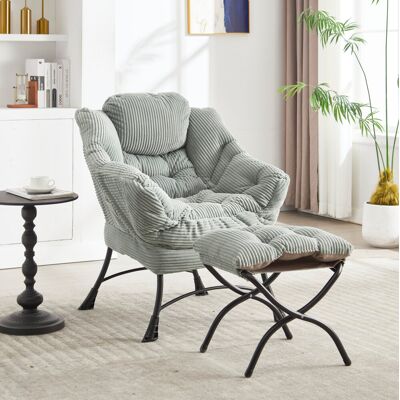 BEAOK Silla Lounge Con Puf De Acero Verde Claro 70 X 64 X 95 Cm, Con Bolsillo Lateral BEAOK Silla Lounge Con Puf De Acero Verde Claro 70 X 64 X 95 Cm, Con Bolsillo Lateral