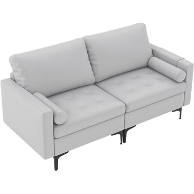 Sofá Modular en Esquina en Forma de L de Costway - Gris, Tela Leathaire, 2 Cojines Sofá Modular en Esquina en Forma de L de Costway - Gris, Tela Leathaire, 2 Cojines