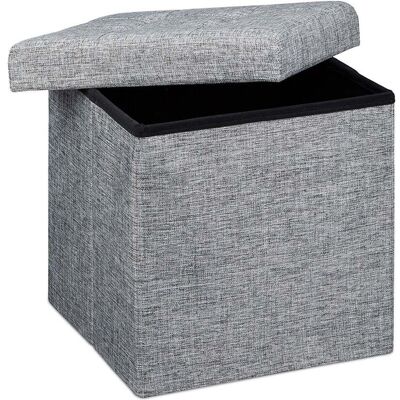 HELLOSHOP26 Taburete de almacenamiento - Puf de lino plegable - 38x38 cm - Gris HELLOSHOP26 Taburete de almacenamiento - Puf de lino plegable - 38x38 cm - Gris