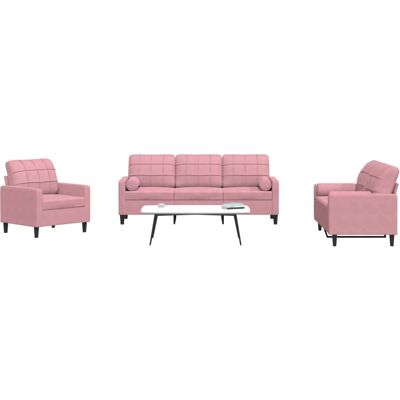 Conjunto de Sofás de Terciopelo Rosa vidaXL - Juego de 3 Conjunto de Sofás de Terciopelo Rosa vidaXL - Juego de 3