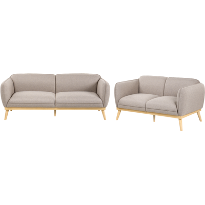BELIANI Conjunto De Sala De Estar De Estilo Escandinavo Sofás De 2 Y 3 Plazas Con Patas Cónicas De Madera Tapizado Fácil De Limpiar Marrón Claro Ljung BELIANI Conjunto De Sala De Estar De Estilo Escandinavo Sofás De 2 Y 3 Plazas Con Patas Cónicas De Madera Tapizado Fácil De Limpiar Marrón Claro Ljung