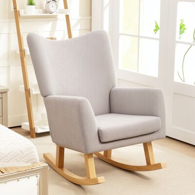 PZCC Mecedora De Estilo Retro, Tapicería De Pana, Madera De Caucho, Relleno De Espuma, Respaldo Alto, Sillón Tapizado, Gris Claro PZCC Mecedora De Estilo Retro, Tapicería De Pana, Madera De Caucho, Relleno De Espuma, Respaldo Alto, Sillón Tapizado, Gris Claro