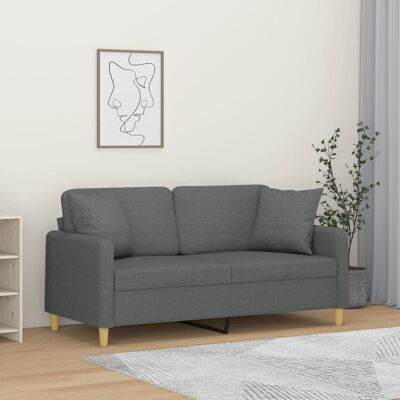 Sofá de Tela Gris Oscuro de 2 Plazas vidaXL con Cojines - Sofá Sofá de Tela Gris Oscuro de 2 Plazas vidaXL con Cojines - Sofá