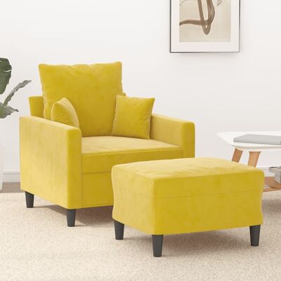 Sillón con taburete vidaXL - Amarillo - Terciopelo duradero, Diseño moderno Sillón con taburete vidaXL - Amarillo - Terciopelo duradero, Diseño moderno