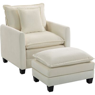 JHY DESIGN Sillón Con Reposapiés, Sofá Individual De Chenilla, Asiento Ancho, Acolchado De Doble Capa, 85x128x86cm, Color Crema. JHY DESIGN Sillón Con Reposapiés, Sofá Individual De Chenilla, Asiento Ancho, Acolchado De Doble Capa, 85x128x86cm, Color Crema.