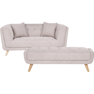BELIANI Sofá 2 Plazas De Tela Con Otomana Cojines Decorativos Patas De Madera Capitoné Estilo Retro Gris Pardo Habo BELIANI Sofá 2 Plazas De Tela Con Otomana Cojines Decorativos Patas De Madera Capitoné Estilo Retro Gris Pardo Habo