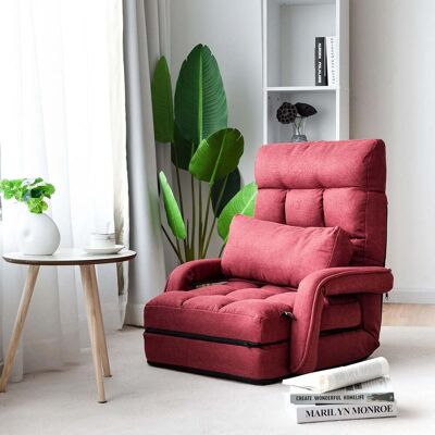 DÉCOSHOP26 Sillón Convertible De 1 Plaza En Tela Con Cojín De 5 Posiciones, Rojo 200000628 DÉCOSHOP26 Sillón Convertible De 1 Plaza En Tela Con Cojín De 5 Posiciones, Rojo 200000628