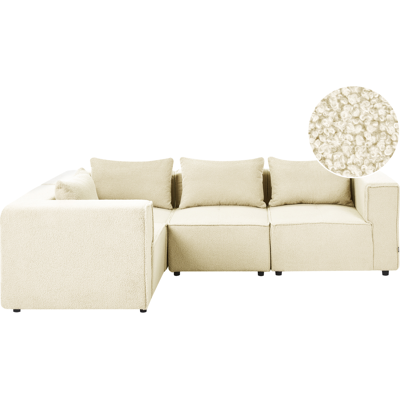 BELIANI Sofá Esquinero Derecho Moderno 4 Plazas Modular Tapizado De Bouclé Blanco Crema Axebo BELIANI Sofá Esquinero Derecho Moderno 4 Plazas Modular Tapizado De Bouclé Blanco Crema Axebo