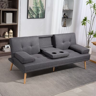 PZCC Sofá Cama De Diseño Escandinavo, Sofá De 3 Plazas, 2 Cojines, Gris + Natural PZCC Sofá Cama De Diseño Escandinavo, Sofá De 3 Plazas, 2 Cojines, Gris + Natural