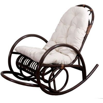 Hhg - Mecedora 648, Sillón De Ratán, Marrón, Cojín Blanco Hhg - Mecedora 648, Sillón De Ratán, Marrón, Cojín Blanco