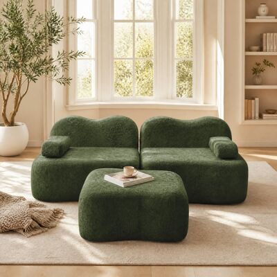 Divano Modulare L 192x167x70 Cm In Velluto Verde Con Ottomana Per Piccoli Spazi – Meubliv Divano Modulare L 192x167x70 Cm In Velluto Verde Con Ottomana Per Piccoli Spazi – Meubliv