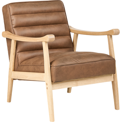 Beliani - Sillón De Estilo Retro Fabricado En Piel Sintética En Color Marrón Leknes Beliani - Sillón De Estilo Retro Fabricado En Piel Sintética En Color Marrón Leknes