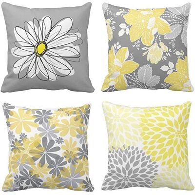 OEM Juego De 4 Fundas De Cojín Cuadradas Con Estampado De Margaritas Grises Y Amarillas, De 45 X 45 Cm, Diseño Floral Blanco Moderno, Aptas Para Sofás/sillones. OEM Juego De 4 Fundas De Cojín Cuadradas Con Estampado De Margaritas Grises Y Amarillas, De 45 X 45 Cm, Diseño Floral Blanco Moderno, Aptas Para Sofás/sillones.