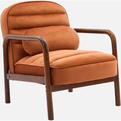 SWEEEK Sillón Escandinavo De Madera De Hevea Teñida De Nogal Y Tela De Terciopelo SWEEEK Sillón Escandinavo De Madera De Hevea Teñida De Nogal Y Tela De Terciopelo