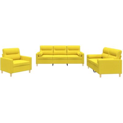 Conjunto de Sofás de Tela Amarillo Claro vidaXL - 3 piezas Conjunto de Sofás de Tela Amarillo Claro vidaXL - 3 piezas