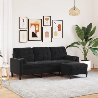 Sofá de 3 Plazas de Terciopelo Negro - Muebles para Sala Sofá de 3 Plazas de Terciopelo Negro - Muebles para Sala
