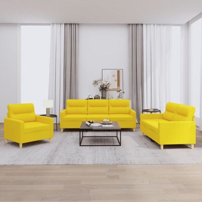 vidaXL - Juego de Sofás de Tela Amarillo Claro 3 piezas vidaXL - Juego de Sofás de Tela Amarillo Claro 3 piezas