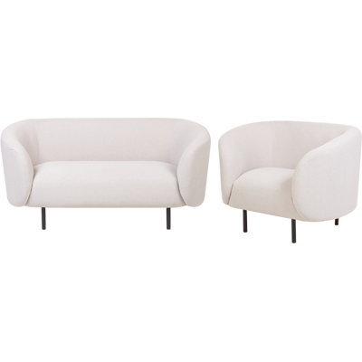 Conjunto de Sala de Estar Beige de Poliéster con Patas Negras Suaves - Conjunto de Sala Conjunto de Sala de Estar Beige de Poliéster con Patas Negras Suaves - Conjunto de Sala