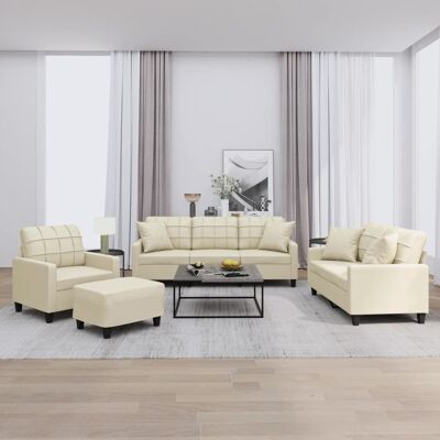 Juego de Sofás en Cuero Crema VIDAXL - Muebles de Salón Juego de Sofás en Cuero Crema VIDAXL - Muebles de Salón