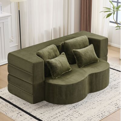 BEAOK Canapé Convertible De Suelo En Tejido De Felpa Verde, Futón Plegable 2 En 1 Con 4 Cojines BEAOK Canapé Convertible De Suelo En Tejido De Felpa Verde, Futón Plegable 2 En 1 Con 4 Cojines