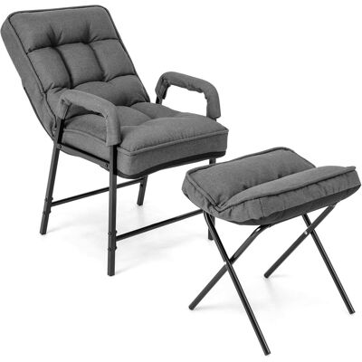 Costway Silla Moderna Con Otomana, Sillón De Tela De Lino Con Respaldo Ajustable Y Marco De Metal Sólido, Juego De Sillón Individual Y Reposapiés Tapizados Para Dormitorio, Sala De Estar (gris) Costway Silla Moderna Con Otomana, Sillón De Tela De Lino Con Respaldo Ajustable Y Marco De Metal Sólido, Juego De Sillón Individual Y Reposapiés Tapizados Para Dormitorio, Sala De Estar (gris)