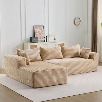 KELLANY Sofá Seccional De Compresión Con Chaise Cómoda, Sofá En Forma De L Sin Hueso Con Asiento Profundo, Sofás Modulares Minimalistas Para Sala De Estar, Dormitorio, Apartamento, Salón, De Pana, Beige KELLANY Sofá Seccional De Compresión Con Chaise Cómoda, Sofá En Forma De L Sin Hueso Con Asiento Profundo, Sofás Modulares Minimalistas Para Sala De Estar, Dormitorio, Apartamento, Salón, De Pana, Beige