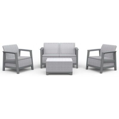 Keter Scandi Linea Lounge Set De Jardín De 4 Piezas Con Almohadones - 2 Sillones, Sofá Para 2 Personas Y Mesa Auxiliar Con Almacenamiento - Efecto Yute - Gris Claro Keter Scandi Linea Lounge Set De Jardín De 4 Piezas Con Almohadones - 2 Sillones, Sofá Para 2 Personas Y Mesa Auxiliar Con Almacenamiento - Efecto Yute - Gris Claro