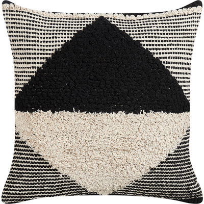 Cojín de Algodón Beige y Negro - 50x50cm Decoración Boho Tejida a Mano Cojín de Algodón Beige y Negro - 50x50cm Decoración Boho Tejida a Mano