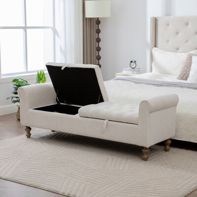 KELLANY Banco Moderno Con 2 Tapas Y Almacenamiento, Otomanas De Terciopelo Con Brazos Enrollados, Como Cama De Día, Patas De Madera De Caucho, Para Sala De Estar, Pasillo, Dormitorio, Color: Beige KELLANY Banco Moderno Con 2 Tapas Y Almacenamiento, Otomanas De Terciopelo Con Brazos Enrollados, Como Cama De Día, Patas De Madera De Caucho, Para Sala De Estar, Pasillo, Dormitorio, Color: Beige