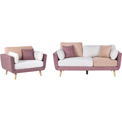 BELIANI Conjunto De Sala De Estar Sofá Tapizado Repelente Al Agua De 4 Plazas Con Reposabrazos Y Sillón Patas Macizas Cojines Adicionales Rosa Bolga BELIANI Conjunto De Sala De Estar Sofá Tapizado Repelente Al Agua De 4 Plazas Con Reposabrazos Y Sillón Patas Macizas Cojines Adicionales Rosa Bolga