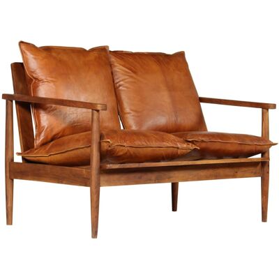 HELLOSHOP26 Sofá De 2 Plazas Para Salón Interior De Piel Auténtica Con Madera De Acacia Marrón 020019446 HELLOSHOP26 Sofá De 2 Plazas Para Salón Interior De Piel Auténtica Con Madera De Acacia Marrón 020019446