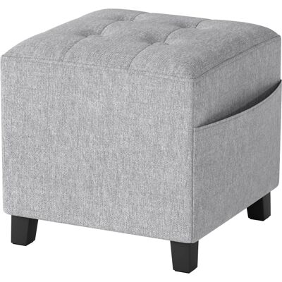 KELLANY Otoman Cuadrado, Pequeño Ottoman Con Bolsillo Lateral, Reposapiés De Tela Con Aspecto De Lino Y Patas De Madera De Caucho, Gris Claro KELLANY Otoman Cuadrado, Pequeño Ottoman Con Bolsillo Lateral, Reposapiés De Tela Con Aspecto De Lino Y Patas De Madera De Caucho, Gris Claro