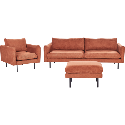 BELIANI Conjunto De Sala De Estar 3 Plazas Estilo Retro Moderno Sofá Sillón Otomana Patas Negras De Metal Tela Chenilla Marrón Dorado Vinterbro BELIANI Conjunto De Sala De Estar 3 Plazas Estilo Retro Moderno Sofá Sillón Otomana Patas Negras De Metal Tela Chenilla Marrón Dorado Vinterbro